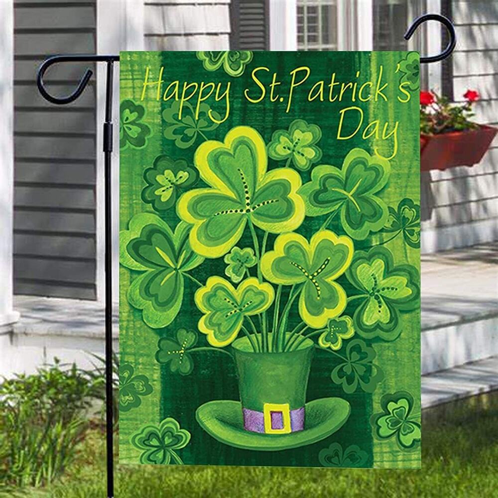 Happy St. Patrick's Day Garden Flag 18 x 12.5 Inch Anley Double Sided Premium